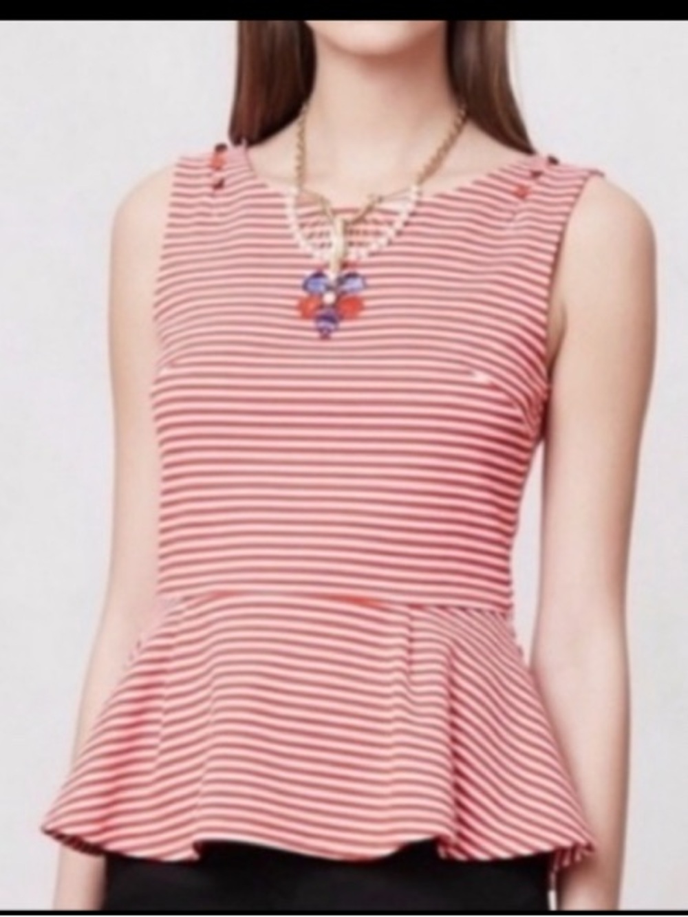 Anthropologie POSTMARK Red White Stripe Peplum Top Size Small